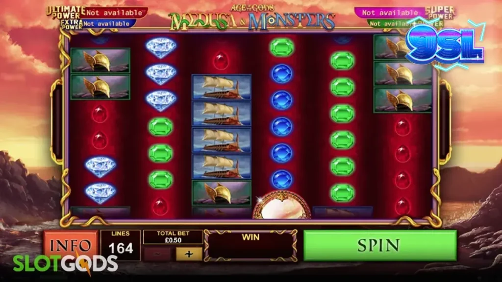 Tampilan antarmuka slot Age of the Gods Medusa & Monsters di perangkat seluler